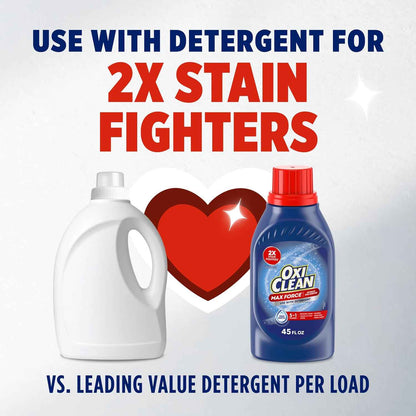 OxiClean Max Force Advanced Stain Remover Liquid, Color-Safe, Bleach-Free Kids and Baby Essential, Use with Detergent to Remove Messy Stains like Berries, Juice, Mud, Grass, 45 Fl Oz