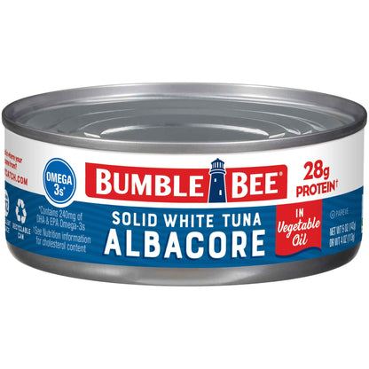 Bumble Bee Solid White Albacore Tuna, Can - Wild Caught Tuna - 29g Protein per Serving, High in Omega-3s - Non-GMO Project Verified, Gluten Free, Kosher
