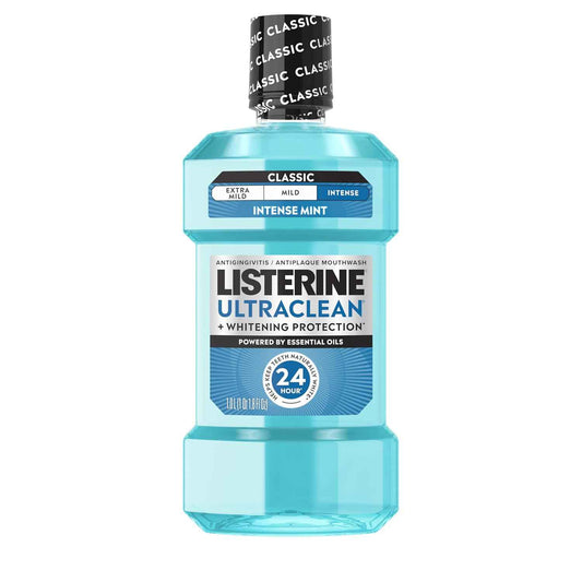 Listerine Ultraclean Intense Antiseptic Mouthwash + Whitening Protection*, Everfresh Technology to Help Fight Bad Breath, Gingivitis, & Plaque, Tartar Control Oral Rinse, Intense Mint