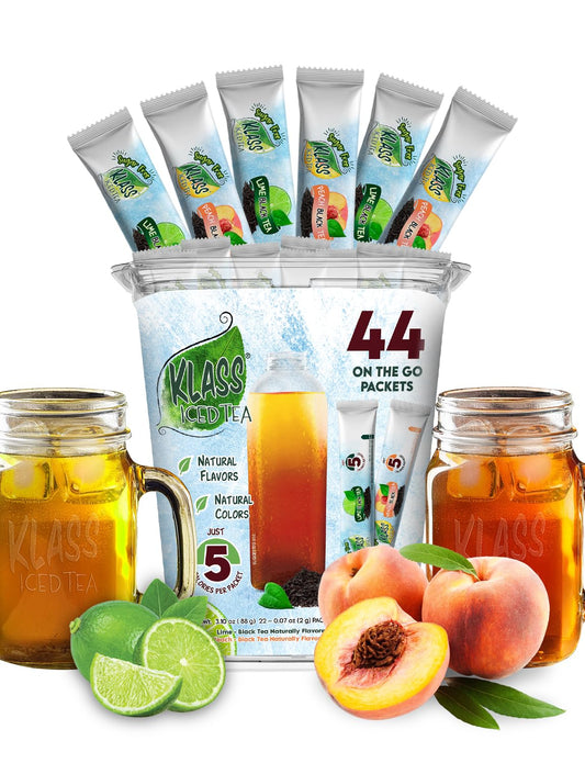 Klass_Iced_Tea_Drink_Mix_-_Sugar_Free_Variety_Pack_-_Peach_&_Lime_Black_Tea_On-The-Go!_(44_Count_Powder_Stick_Packs)_5_Calories_Per_Packet
