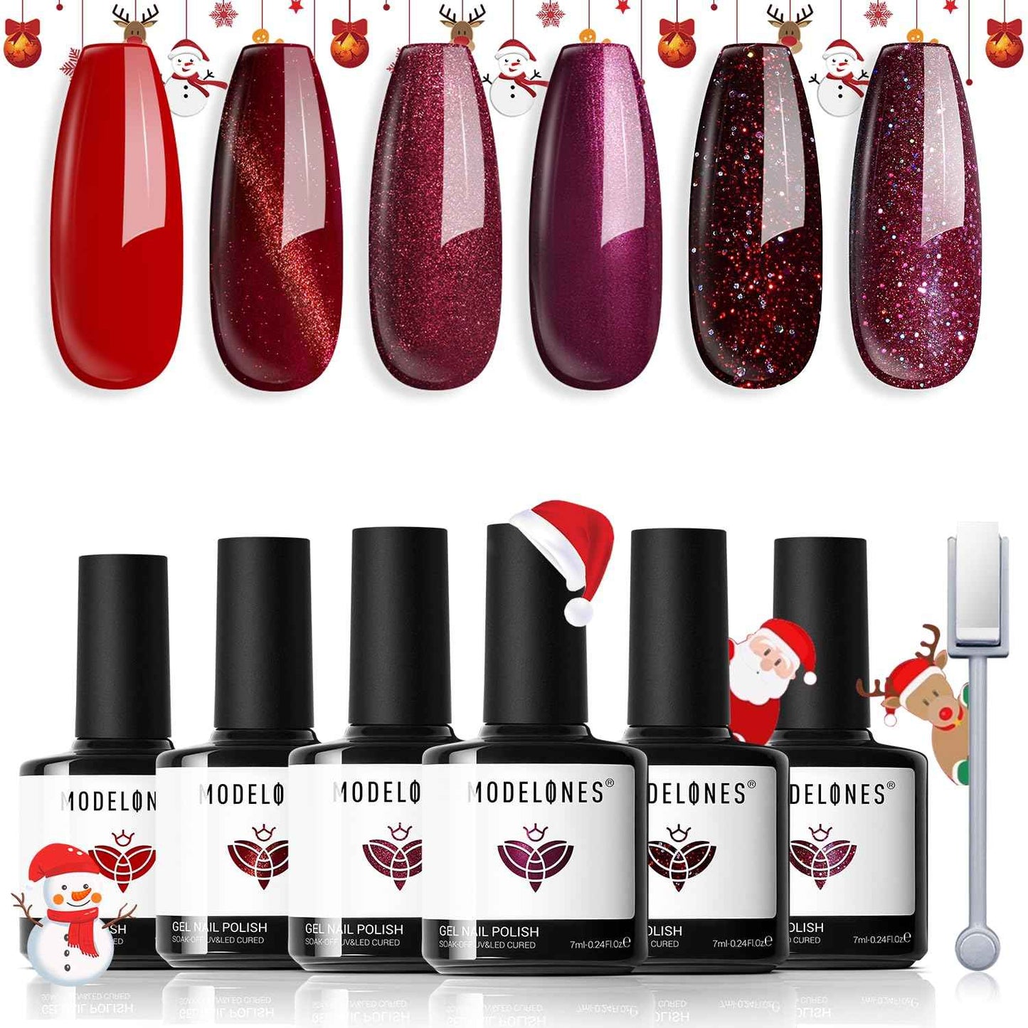 modelones Cat Eye Gel Nail Polish, 6 Colors Shimmer Pearl Magnetic Nail Drawing Set with Magnet, Iridescent Mermaid Swirl Shell Thread Purple Pink Blue Glitter, DIY Manicure Gift for Women Girl