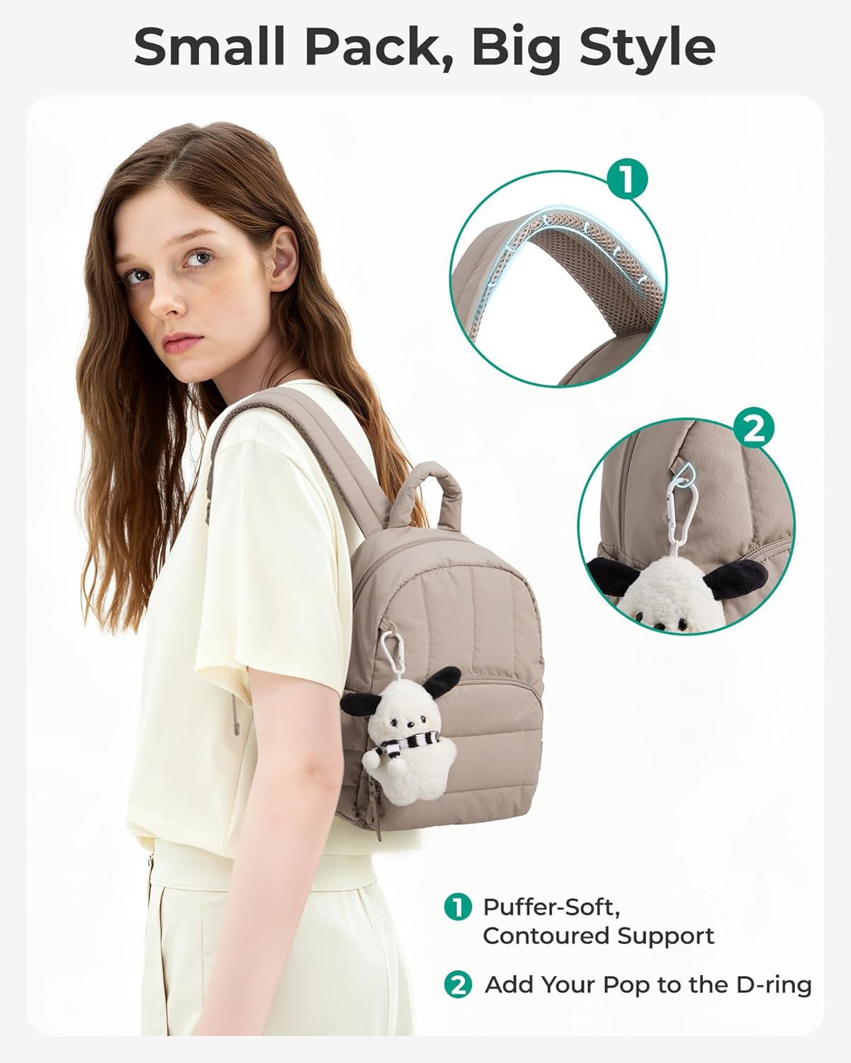 BAGSMART_Mini_Backpack_for_Women,_Lightweight_Puffer_Small_Backpack_Purse,_Quilted_Casual_Travel_Daypack,_Cute_Water-Resistant_Bookbag_for_Daily,_Brown