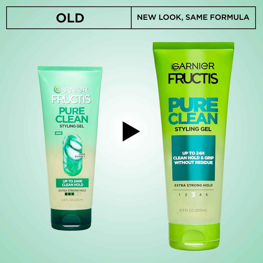 Garnier Fructis Pure Clean Styling Hair Gel, Extra Strong Hold for Up to 24HRs, Non-Flaking, Non-Sticky Formula with Aloe Extract, Made for All Hair Types, 6.8 fl oz