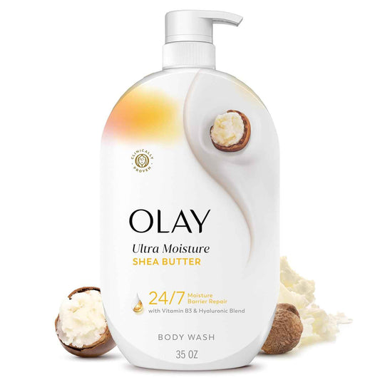 Olay Body Wash for Women, Ultra Moisture, 24/7 Moisture Barrier Repair, Hydrating Formula for Visibly Healthy Soft Skin, Vitamin B3 & Hyaluronic Blend, For All Skin Types, Shea Butter Scent