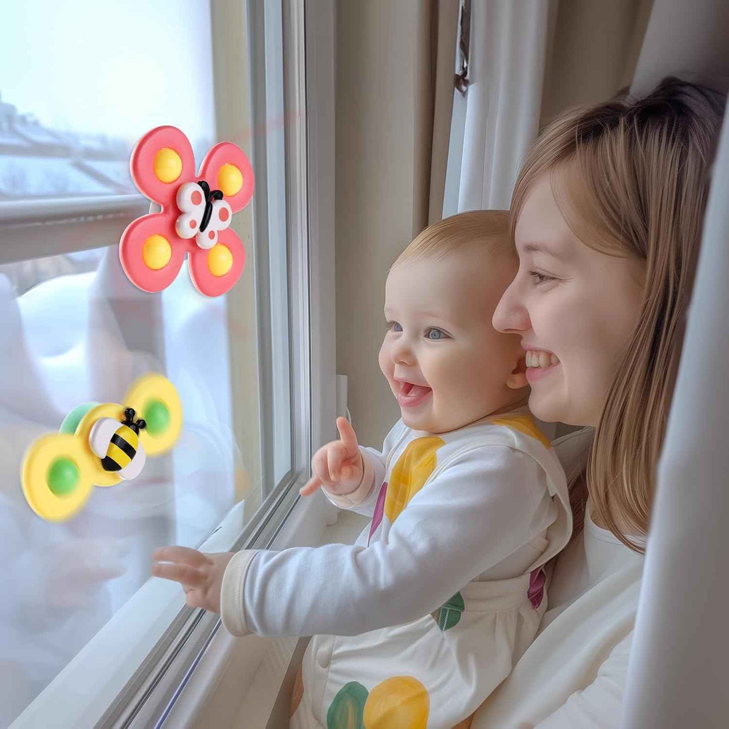 ALASOU 3PCS Suction Cup Spinner Toys for 1 2 Year Old Boy Girl Birthday Gift|Spinning Top Baby Bath Toy for Kids Ages 1-3|Sensory Airplane Travel Toy Easter Basket Stuffers for Toddlers Infant