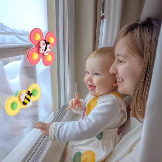 ALASOU 3PCS Suction Cup Spinner Toys for 1 2 Year Old Boy Girl Birthday Gift|Spinning Top Baby Bath Toy for Kids Ages 1-3|Sensory Airplane Travel Toy Easter Basket Stuffers for Toddlers Infant