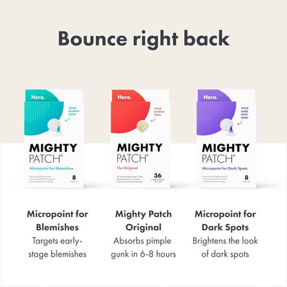 Mighty Patch Original patch from Hero Cosmetics – The #1 Hydrocolloid Acne Pimple Patch for Shrinking Zits and Whiteheads in 1 use; Nighttime Spot Stickers for Face and Skin
