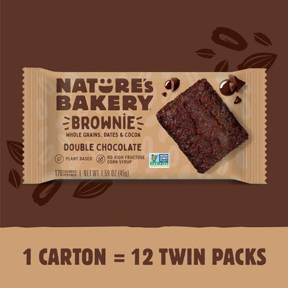 Nature’s Bakery Double Chocolate Brownie Bars, Whole Grains, Dates, and Cocoa, Plant Based, Dairy-Free, Snack Bar