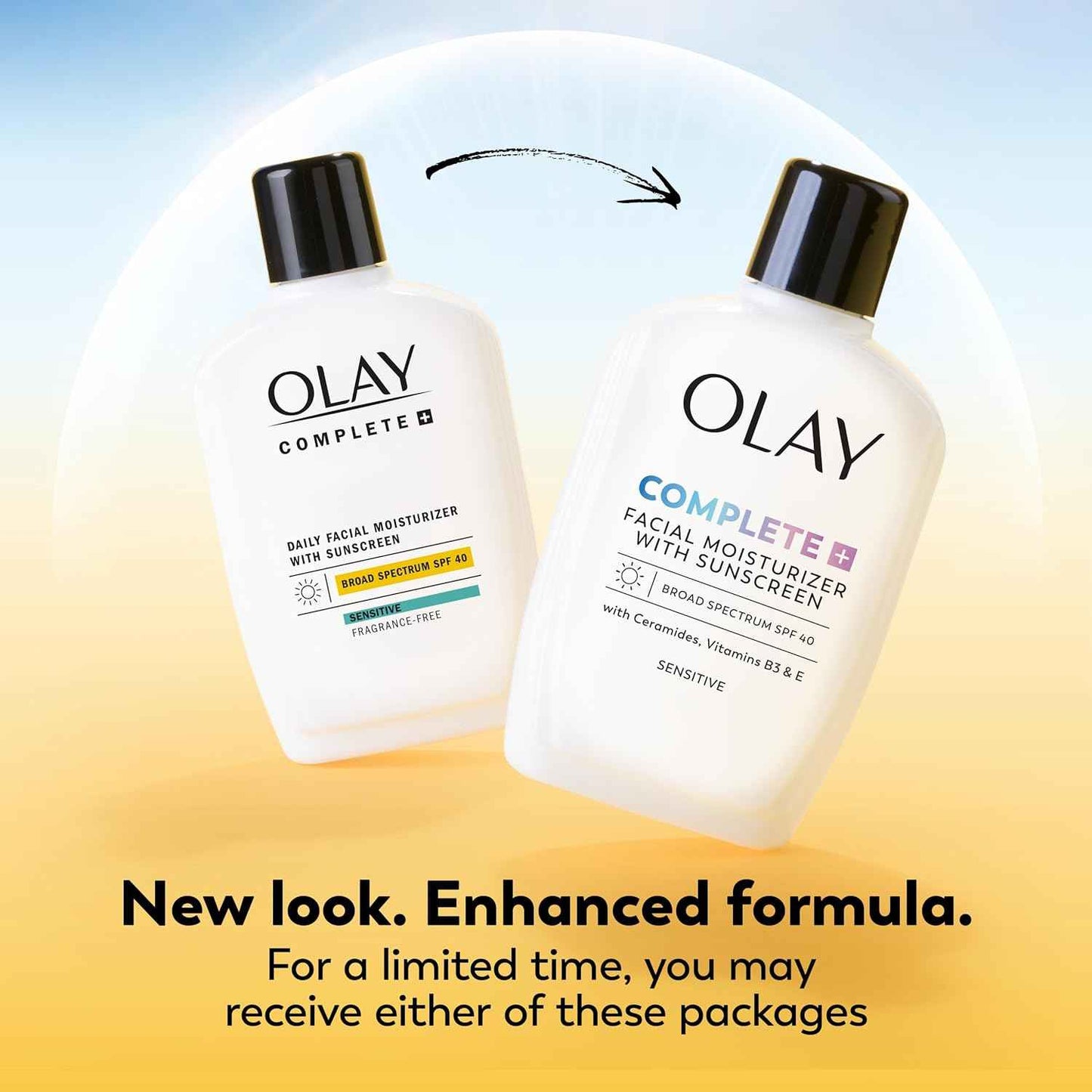Olay Complete+ Face Moisturizer with Sunscreen SPF 40, For Sensitive Skin, Broad Spectrum Sun Protection, Fragrence-Free - No White Cast on All Tones, Nourishes Moisture Barrier - Ceramides