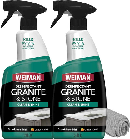 Weiman Disinfectant Safely Clean Disinfect and Shine Granite Marble Soapstone Quartz Quartzite Slate Limestone Corian Laminate Tile Countertop