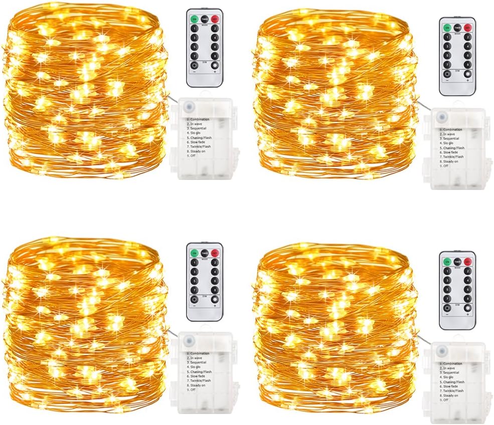 GDEALER_4_Pack_16.4_Feet_50_Led_Fairy_Lights_Battery_Operated_with_Remote_Control_Timer_Waterproof_Copper_Wire_Twinkle_String_Lights_for_Christmas_Bedroom_Indoor_Outdoor_Wedding_Dorm_Decor_Warm_White/Cool_White