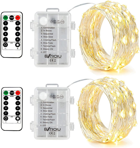2_x_Fairy_Lights_Battery_Operated,Silver_Wire_Chains_8_Mode_16Ft/5Meter_50_LEDs_Timer_String_Lights_with_Remote_Control_for_Bedroom_Christmas_Party_Wedding_Decoration(Warm_White)