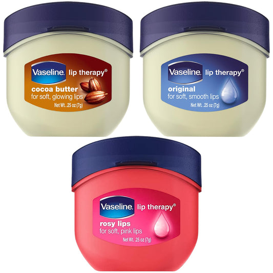 Vaseline_Lip_Therapy_Variety_3-Pack_–_Original,_Rosy_Lips,_Cocoa_Butter_Lip_Balm_Moisturizers_in_Mini_Jars,_0.25_Oz_Ea