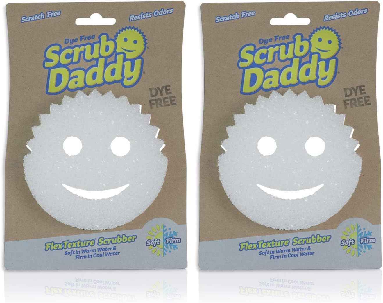 Scrub Daddy Sponge - Dye Free - Scratch-Free Scrubber for Dishes and Home, Odor Resistant, Soft in Warm Water, Firm in Cold, Deep Cleaning, Dishwasher Safe, Multi-use, 1ct (2 Pack)
