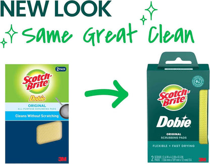 Scotch-Brite Dobie Non-Scratch All-Purpose Scrub Pads, Reusable Scouring Sponges for Kitchen & Bathroom, Safe on Non-Stick Cookware