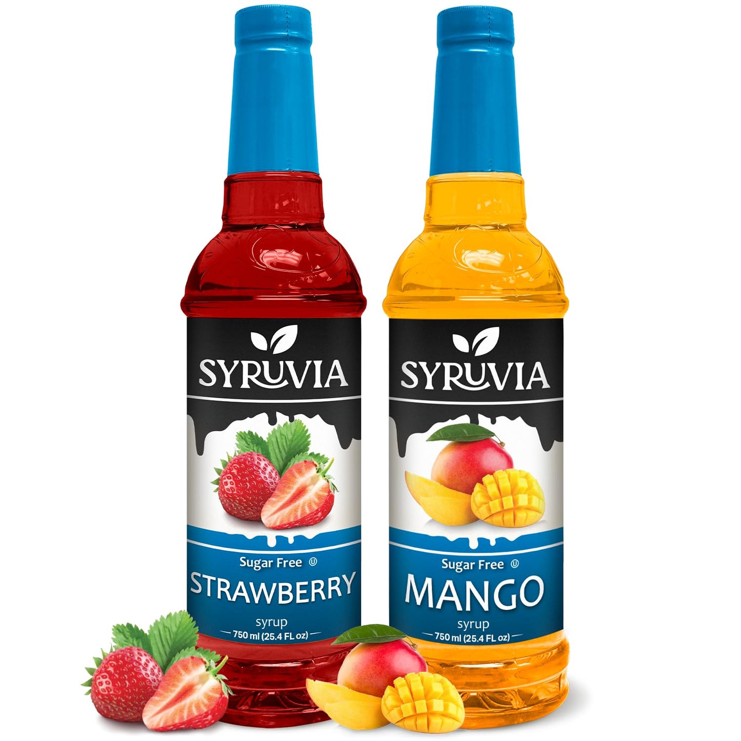 Syruvia Sugar-Free Fruit Flavors Variety Pack Mango &amp;amp; Strawberry Syrup - 0 Calorie - for Tea, Italian Sodas, Beverages, Desserts, Ice Cream, Cocktails &amp;amp; Mocktails, Kosher, 25.4 fl oz. (2-Pack)