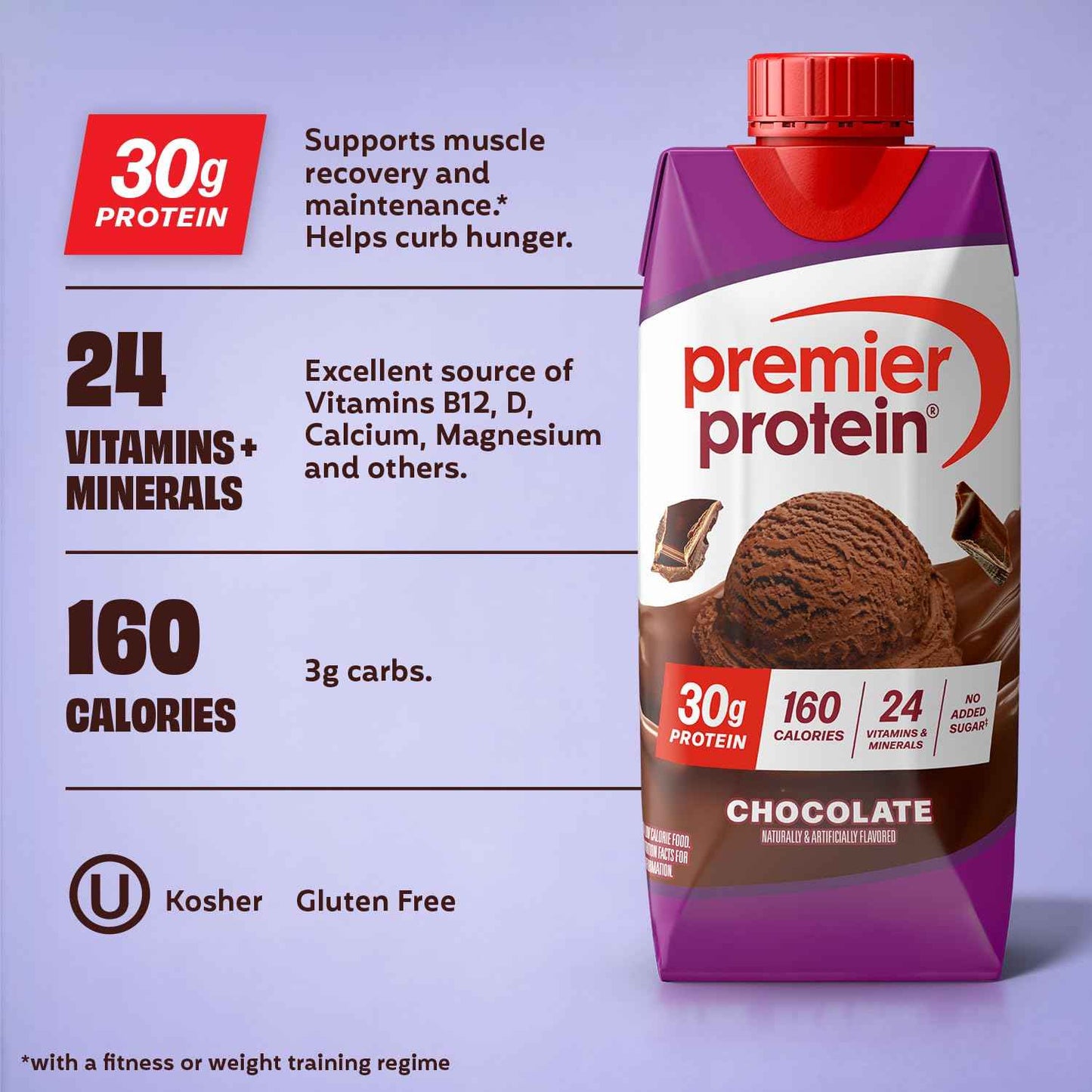 Premier Protein Shake, 30g Protein, No Added Sugar, 24 Vitamins & Minerals to Support Immune Health, Gluten-Free, 11 fl oz