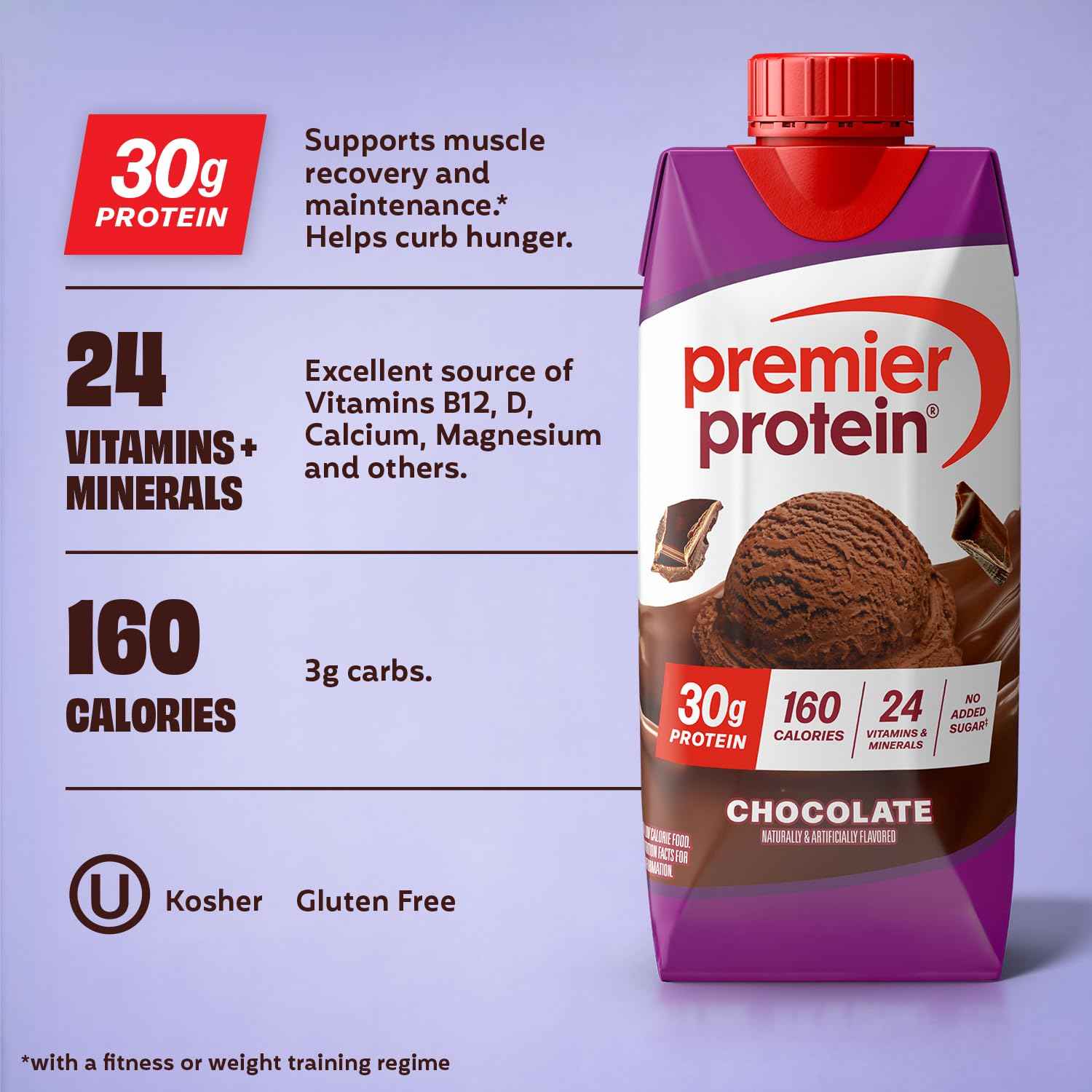 Premier Protein Shake, 30g Protein, No Added Sugar, 24 Vitamins & Minerals to Support Immune Health, Gluten-Free, 11 fl oz