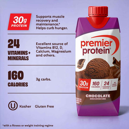 Premier Protein Shake, 30g Protein, No Added Sugar, 24 Vitamins & Minerals to Support Immune Health, Gluten-Free, 11 fl oz