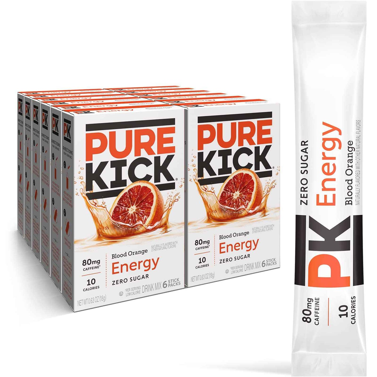 PURE KICK Energy Singles To Go Drink Mix, Includes 12 Boxes with 6 Packets in each Box, 72 Total Packets