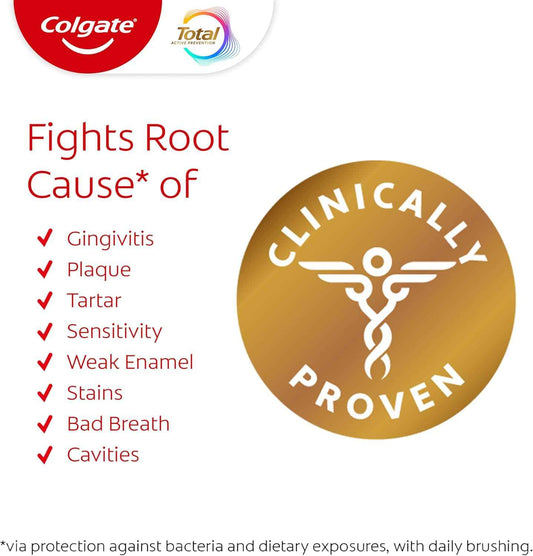 Colgate Total Whitening Toothpaste Paste, Fluoride Antibacterial for Plaque, Gingivitis, Sensitivity, Stain Removal, Clinically Proven, Mint