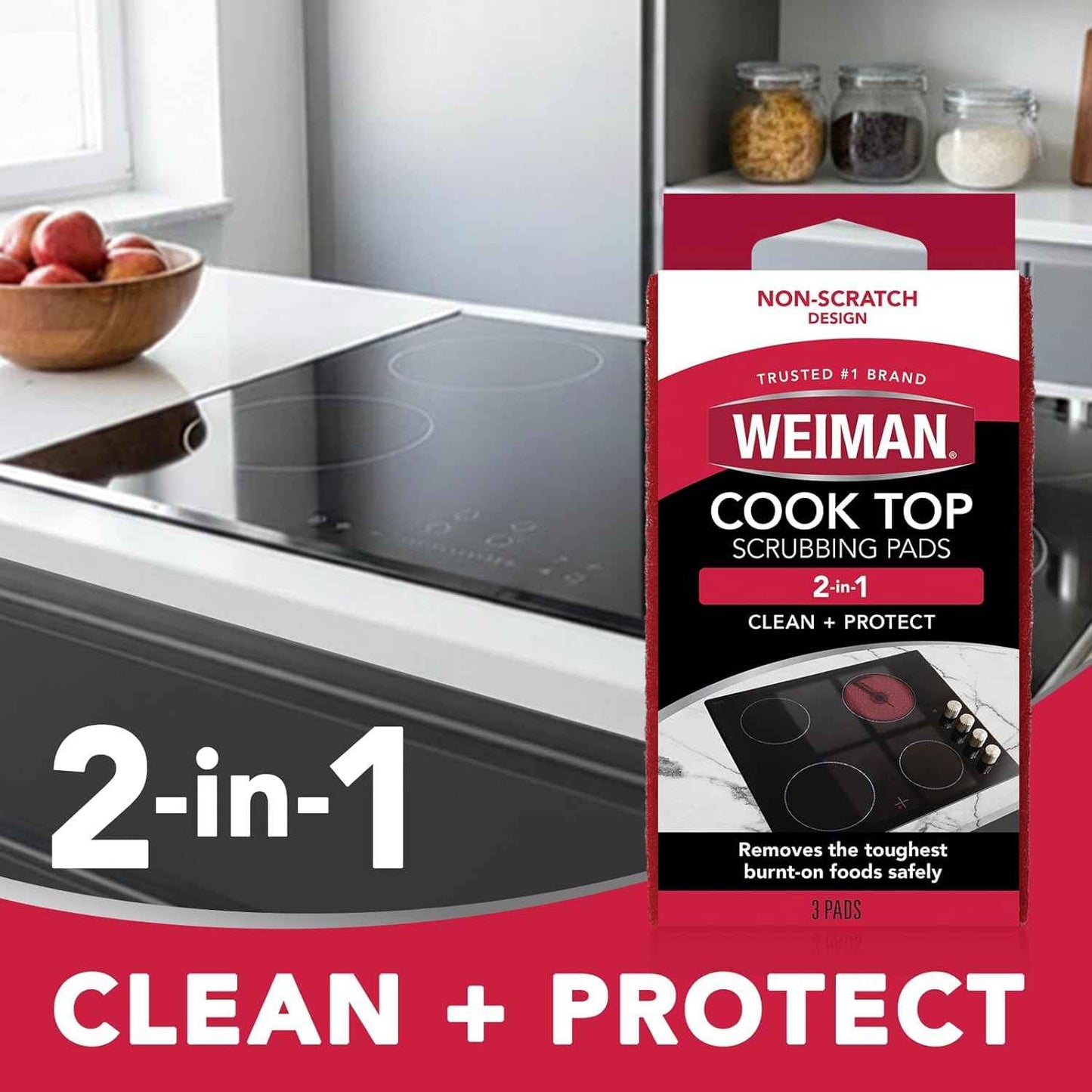Weiman Ceramic and Glass Cooktop Cleaner - Heavy Duty Cleaner and Polish (10 Ounce Bottle and 3 Scrubbing Pads)