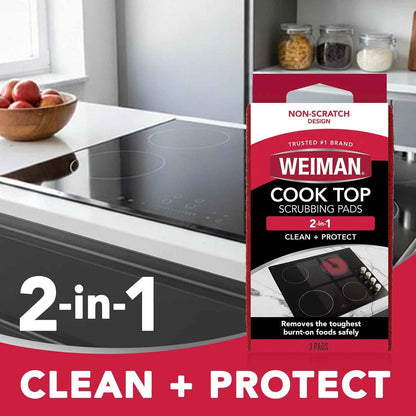 Weiman Ceramic and Glass Cooktop Cleaner - Heavy Duty Cleaner and Polish (10 Ounce Bottle and 3 Scrubbing Pads)