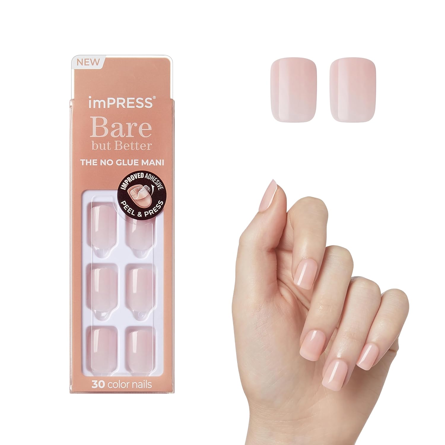 KISS_imPRESS_No_Glue_Mani_Press_On_Nails,_Bare_but_Better,_'Instinct',_Pink,_Short_Size,_Squoval_Shape,_Includes_30_Nails,_Prep_Pad,_Instructions_Sheet,_1_Manicure_Stick,_1_Mini_File