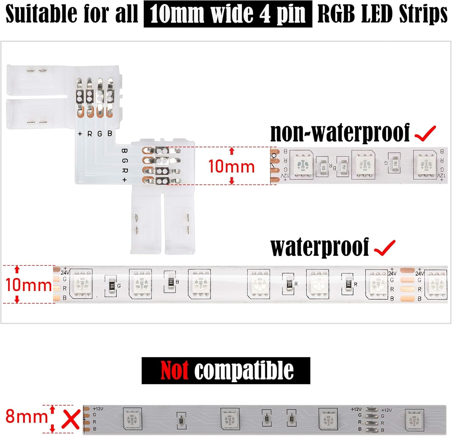 JACKYLED_20Packs_L_Shape_LED_Connectors_with_22Pcs_Clips_10mm_for_Strip_Lights