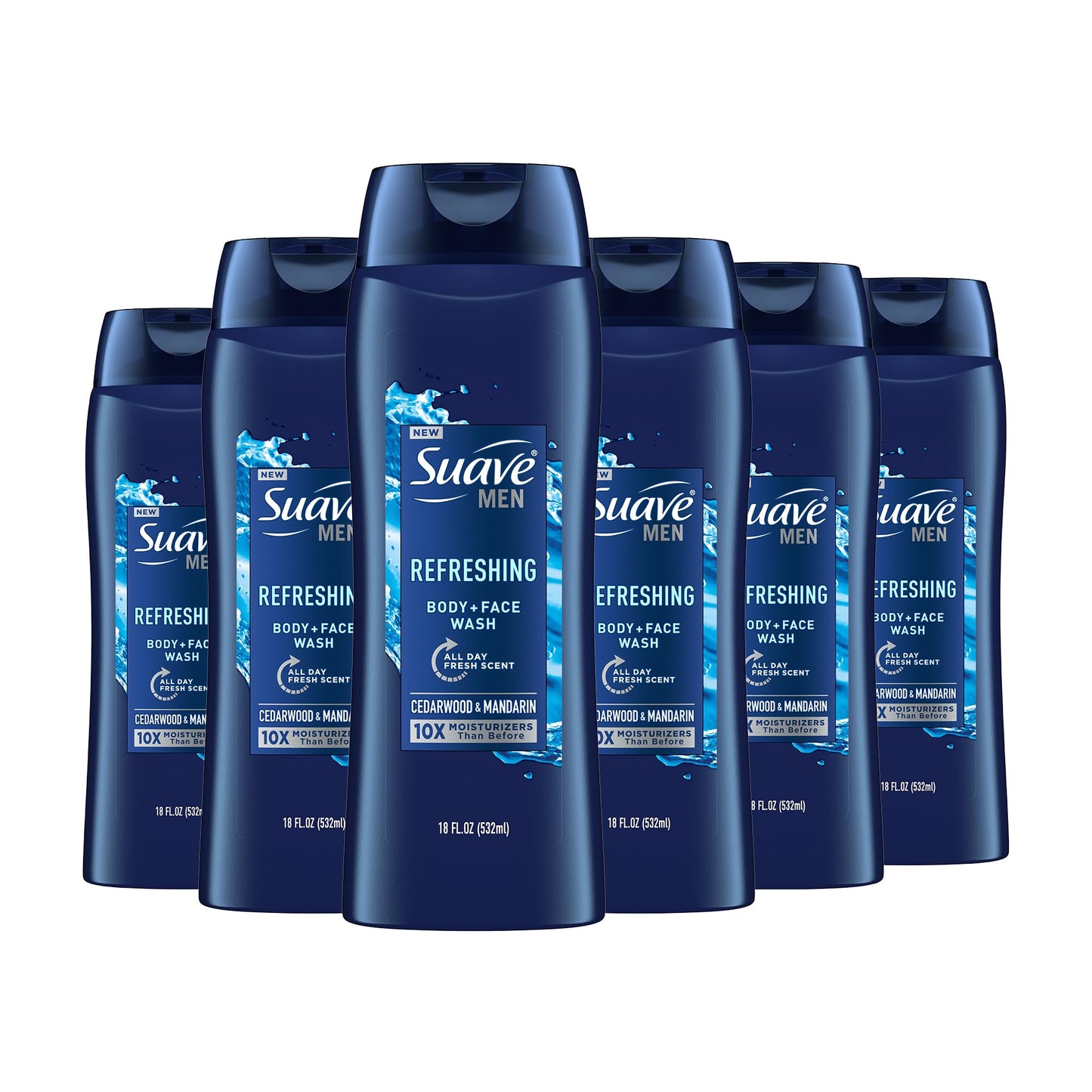 Suave Men Moisturizing Body &amp;amp; Face Wash, With Cedarwood and Mandarin Scent, No Parabens, No Phtahaltes, 18 Oz Pack of 6
