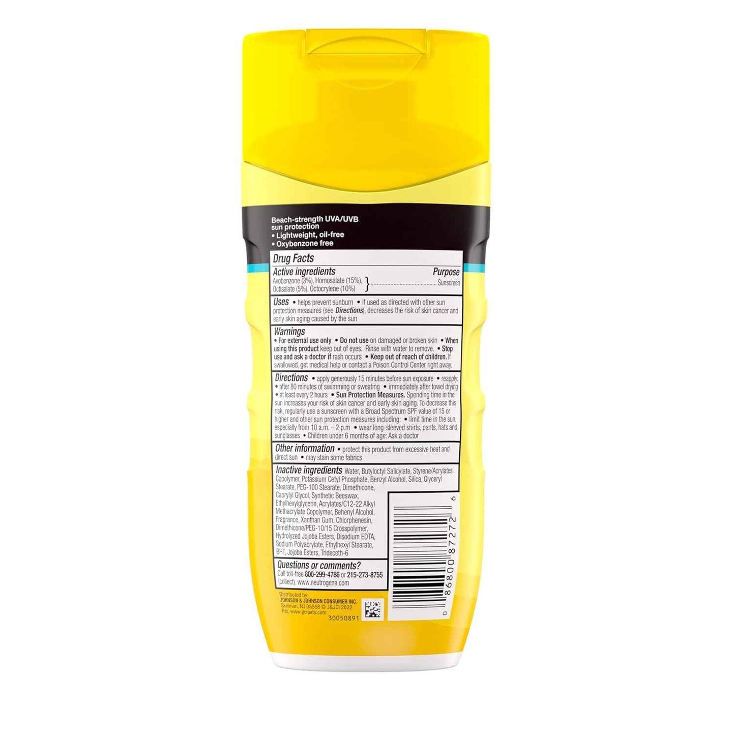 Neutrogena Sunscreen Lotion Beach Defense, Face & Body Sunscreen, Broad Spectrum, Fast Absorbing, 6.7 Fl Oz, Water Resistant 80 Min, Oil-Free, Oxybenzone & Octinoxate Free