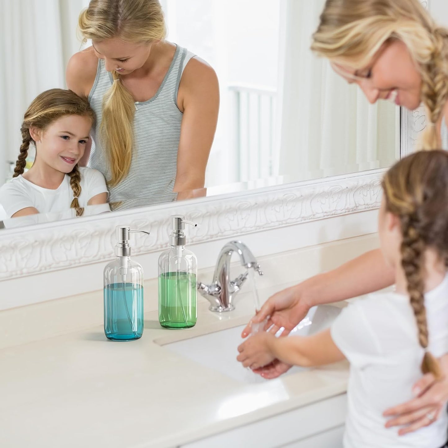 AmazerBath_Soap_Dispenser,_2_Pack_Glass_Soap_Dispenser_with_Pump_Stainless_Steel,_17_Oz_Hand_Soap_Bottles_Bathroom_Kitchen,_Clear