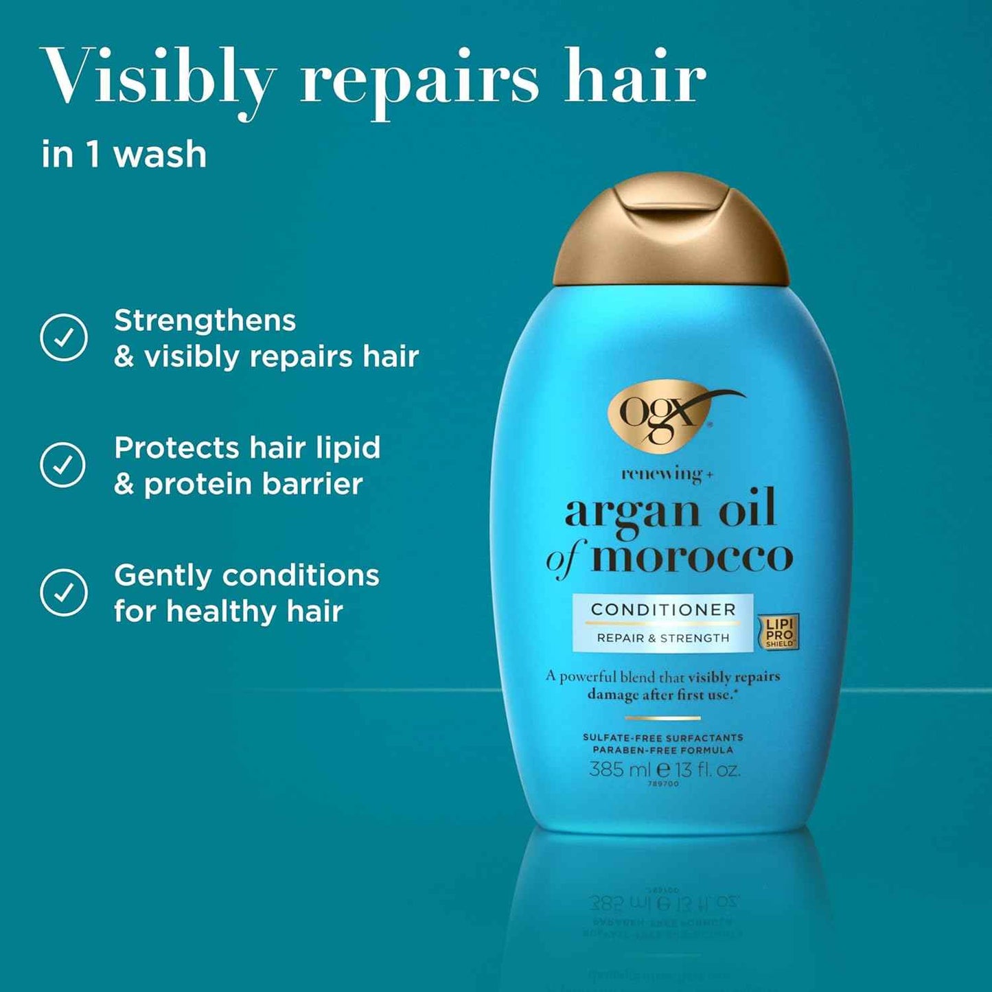 OGX Renewing + Argan Oil of Morocco Conditioner, Repair Conditioner & Argan Oil Helps Strengthen & Repair Dry, Damaged Hair, Paraben-Free, Sulfate-Free Surfactants