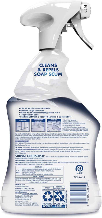 Lysol Bathroom Cleaner, Multipurpose Cleaner for Showers, Bathtubs, Sinks, Disinfectant Spray Kills 99.9% of Germs, Zero Bleach Cleaning Spray, 32 Oz.