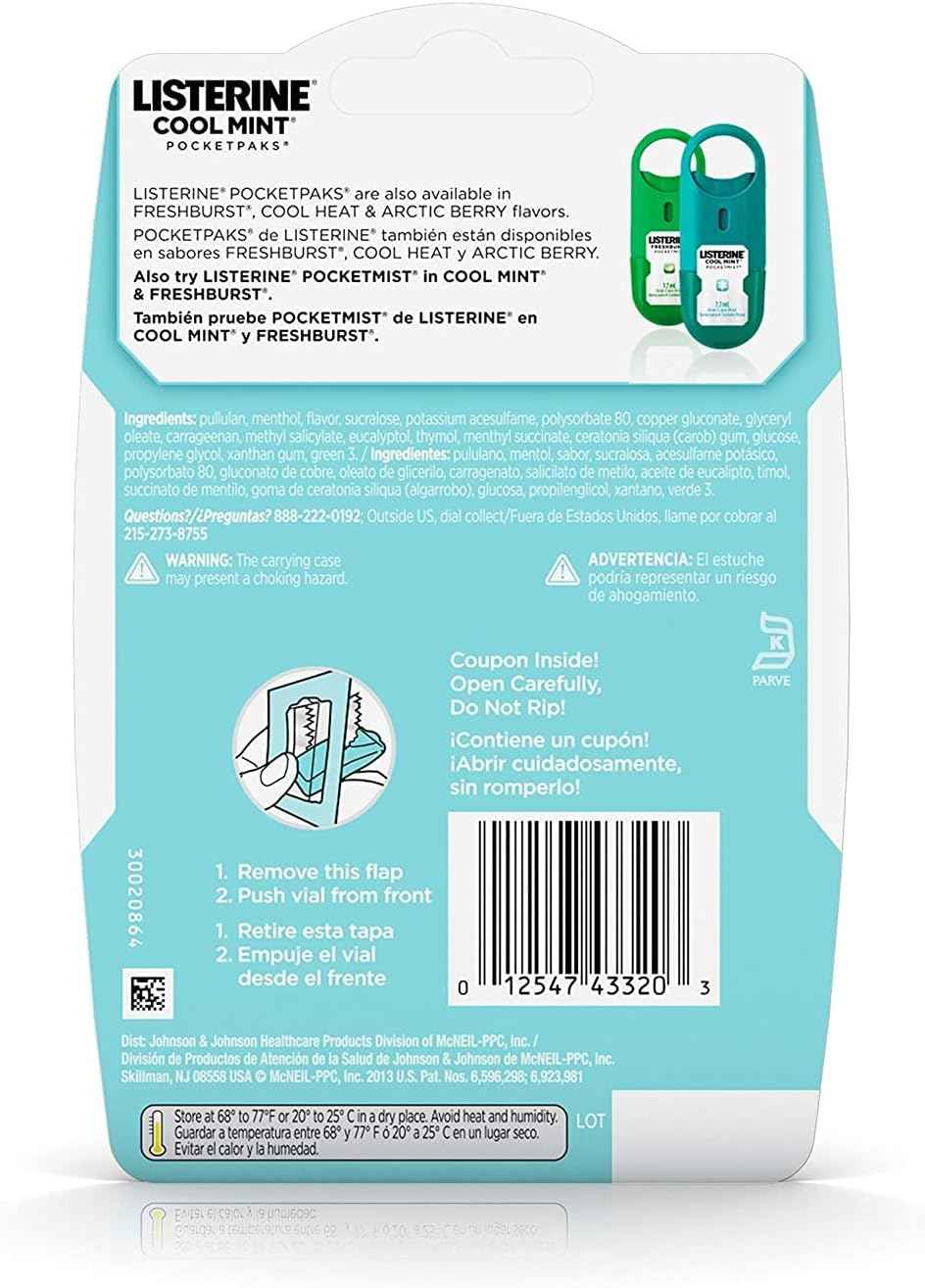 Listerine Cool Mint Pocketpaks Breath Strips, 12-24-Strip Pack Total 288 Strips