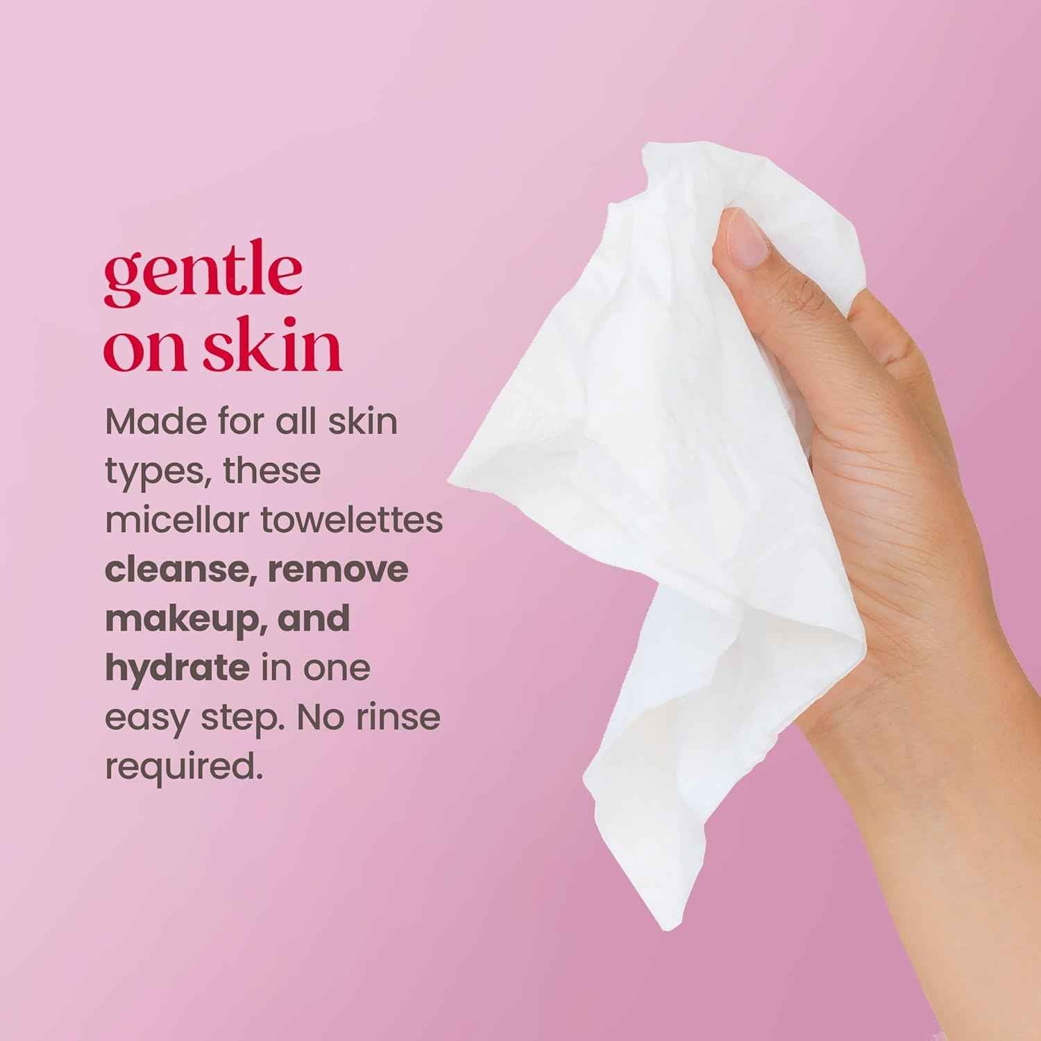 Burts Bees Micellar Towelettes, 100% Plant Based Cloth; 99% Natural Origin; Remove Makeup, Cleanse, Hydrate; No Greasy, Oily Residue; All Skin Types