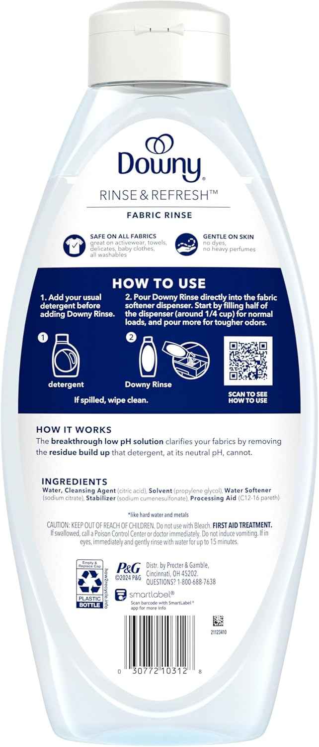 Downy Free & Gentle Rinse Laundry Odor Remover, Scent Free, 48 FL OZ, Gentle on skin, No dyes or heavy perfumes, Fabric Softener and Laundry Odor Removal Rinse