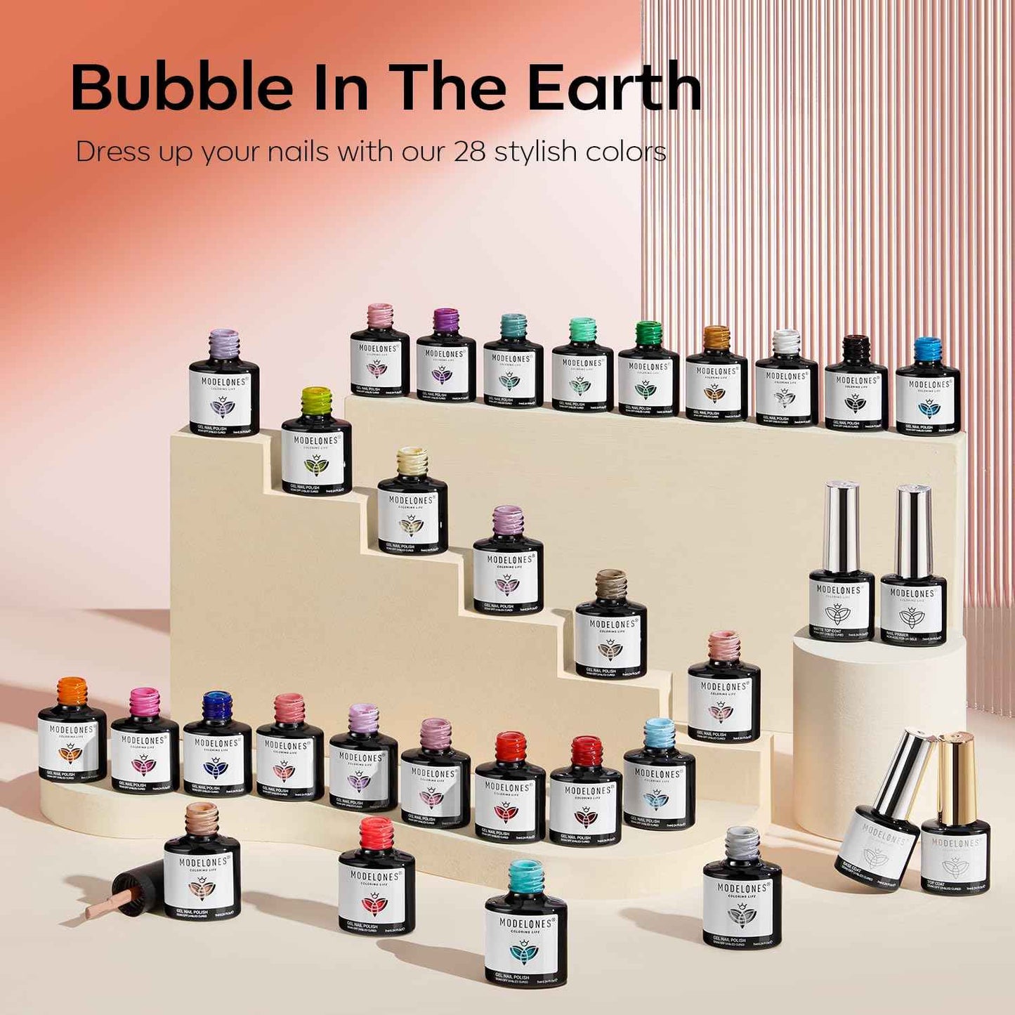 modelones 32 PCS Gel Nail Polish Set, 28 Colors Gel Polish with No Wipe Base Coat, Glitter & Glossy & Matte Top Coat Black Brown Red Purple Soak Off LED Nail Art Kit Salon at Home