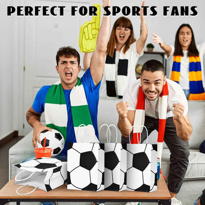 Leezmark 12 Pcs Soccer Party Favor Bags, Soccer Themed Party Gift Bags with Handles, Paper Gift Bags Soccer Goodie Bags Treat Candy Bags for Kids Adults Soccer Party Supplies