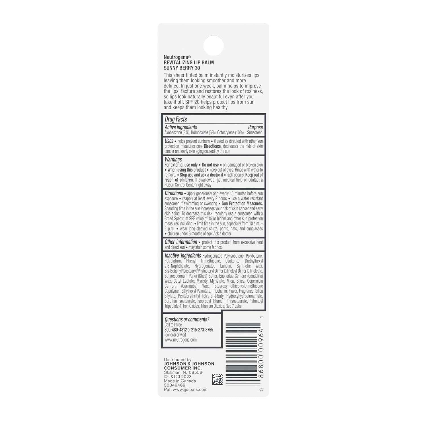 Neutrogena Revitalizing Tinted Lip Balm Broad Spectrum SPF 20 Sunscreen, Moisturizing Lip Balm with a Sheer Tint for Softer, Smoother, Healthier-Looking Lips, Sheer Sunny Berry 30, .15 oz