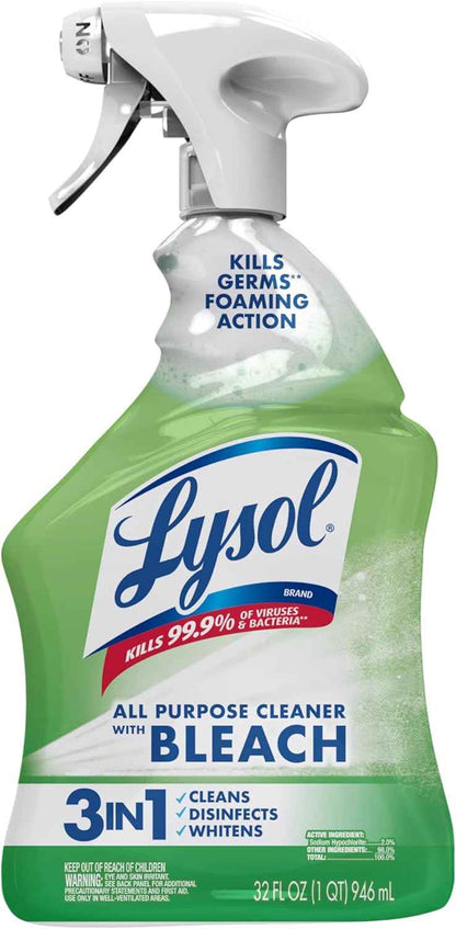 Lysol Multi-Purpose Cleaner Sanitizing and Disinfecting Spray with Bleach, All Purpose Cleaning Spray for Bathrooms and Kitchens, 32oz