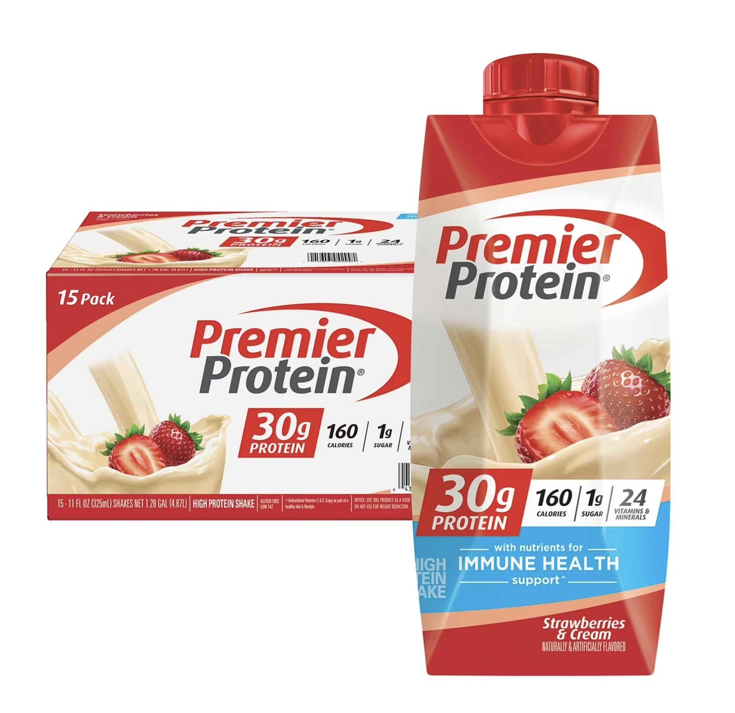 Premier Protein Shake, 30g Protein, No Added Sugar, 24 Vitamins & Minerals to Support Immune Health, Gluten-Free, 11 fl oz