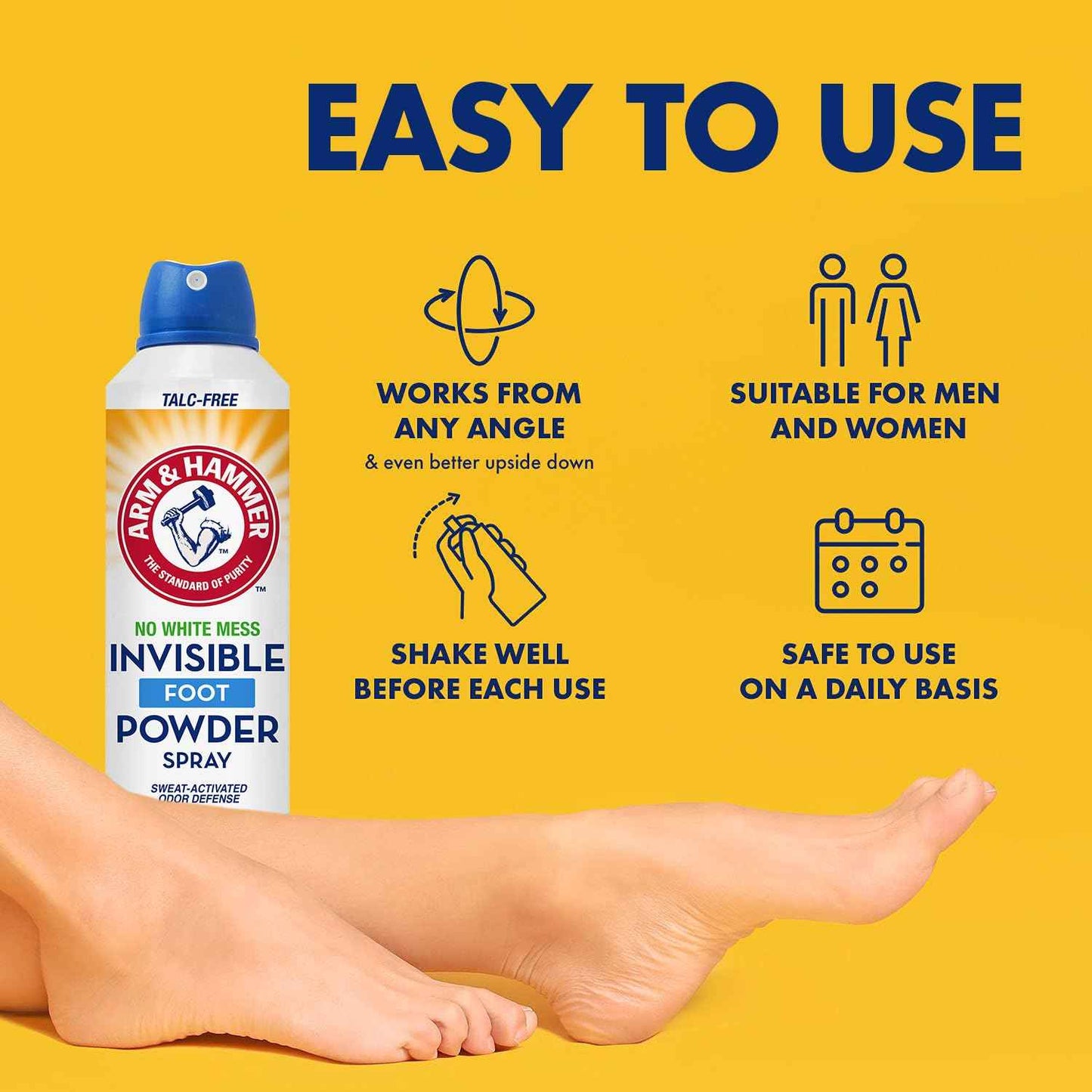 Arm & Hammer Invisible Foot Powder Spray, Clear Talc-Free Sweat Control, Odor Eliminating Foot Spray For Men & Women, 7 Oz