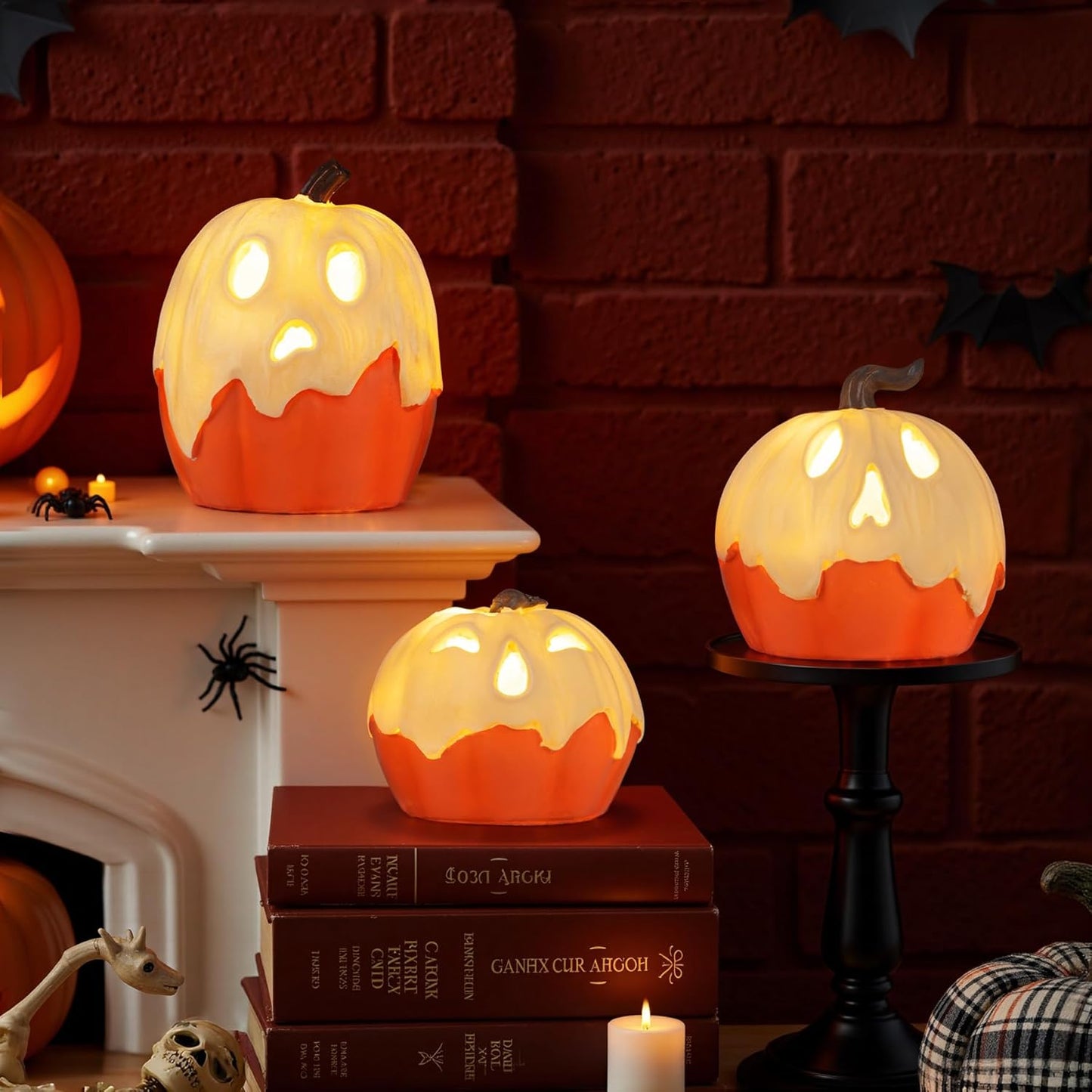 Halloween_Decorations,Light_Up_Ghost_Pumpkin_Decorations_Set_of_3,Cute_Halloween_Decor_Indoor_for_Kitchen_Tabletop_Fireplace_Mantel_Party_Home_Decor
