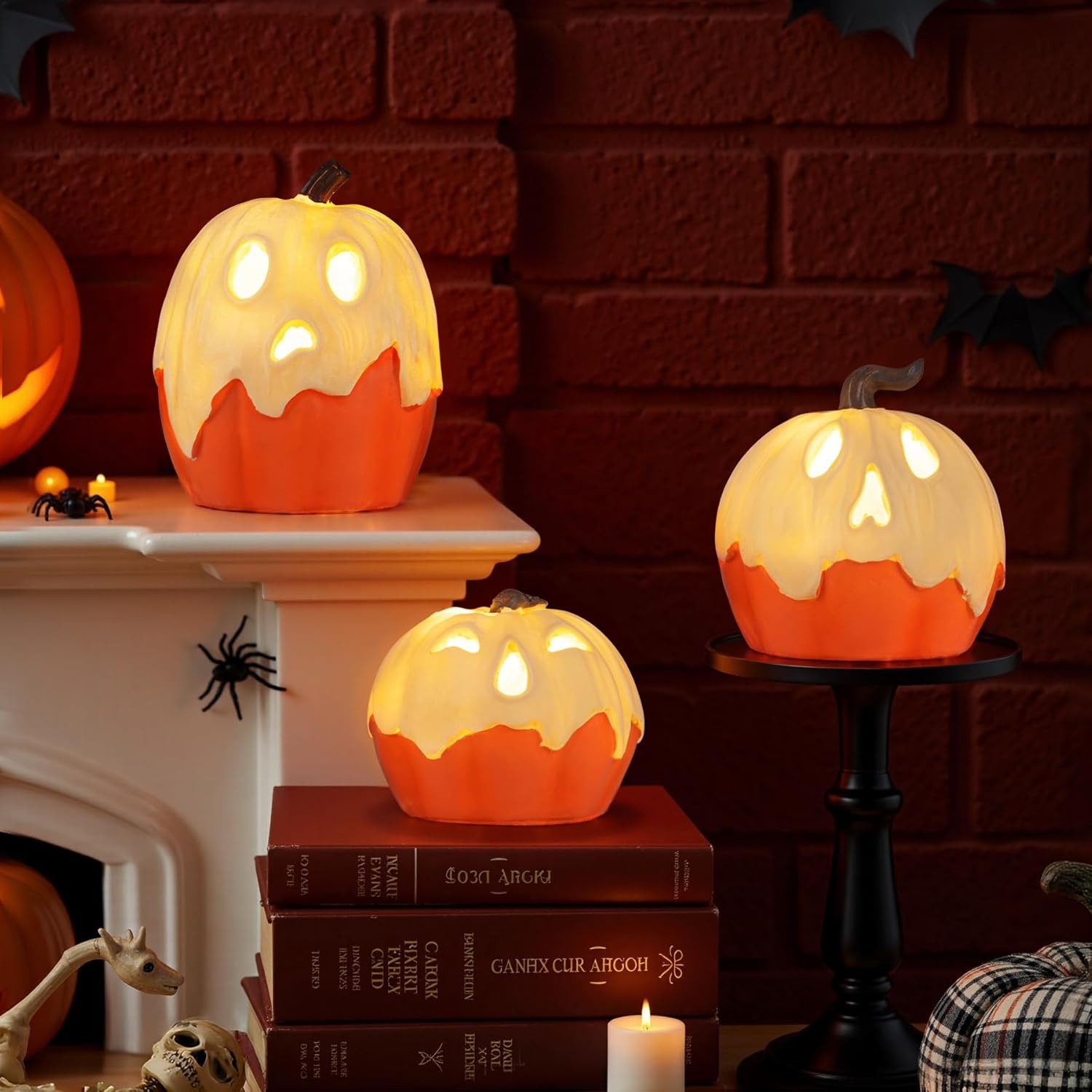 Halloween_Decorations,Light_Up_Ghost_Pumpkin_Decorations_Set_of_3,Cute_Halloween_Decor_Indoor_for_Kitchen_Tabletop_Fireplace_Mantel_Party_Home_Decor