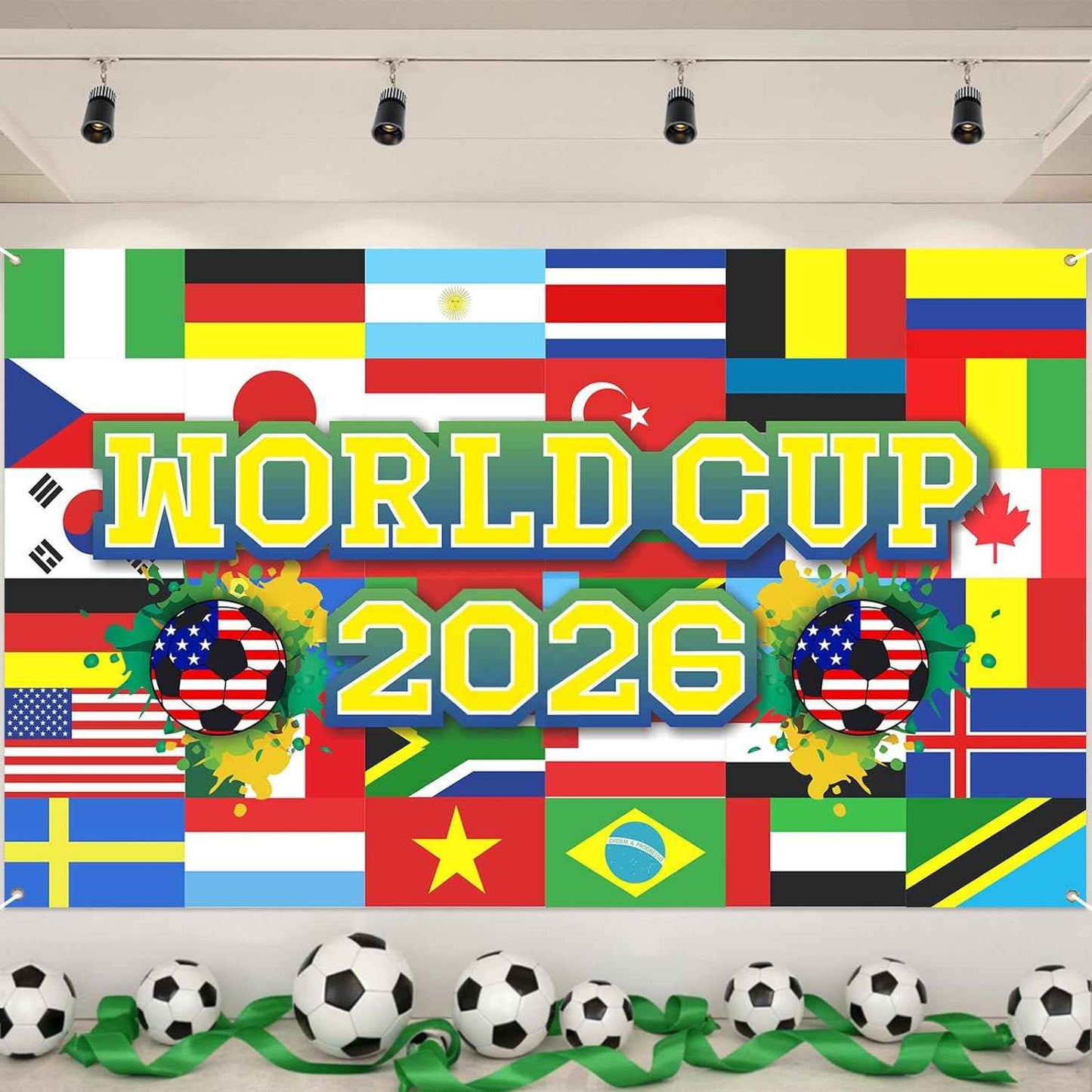 World Football Tournament Cup Celebration Backdrop 43x71 Inch 2026 Vibrant Soccer Festival Background for World Tournament Cup Party Photo Booth and Football Event Decor