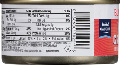 Bumble_Bee_White_Flake_Crab_Meat_in_Water,_6_oz_Can_-_16g_Protein_&_1g_Carb_Per_Serving_-_Wild_Caught,_Flaky,_Drain_Before_Use,_6_Ounce_(Pack_of_1)