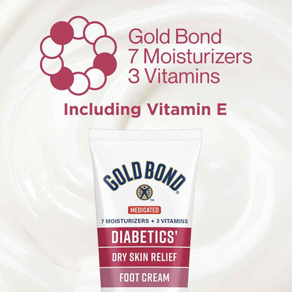 Gold Bond Medicated Diabetics' Dry Skin Relief Foot Cream, Diabetic Foot Cream, 3.4 oz., Skin Protectant