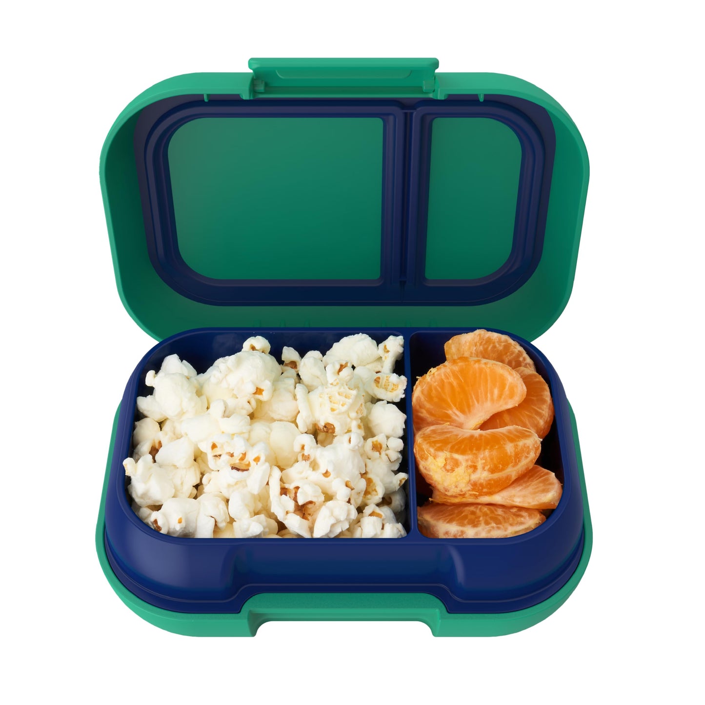 Bentgo Kids Snack - 2 Compartment Leak-Proof Bento Box Container for Snacks and Small Meals, Easy-Open Latch, Dishwasher Safe, BPA-Free for School, Daycare, &amp;amp; Sports - Ideal for Ages 3+ (Green/Navy)