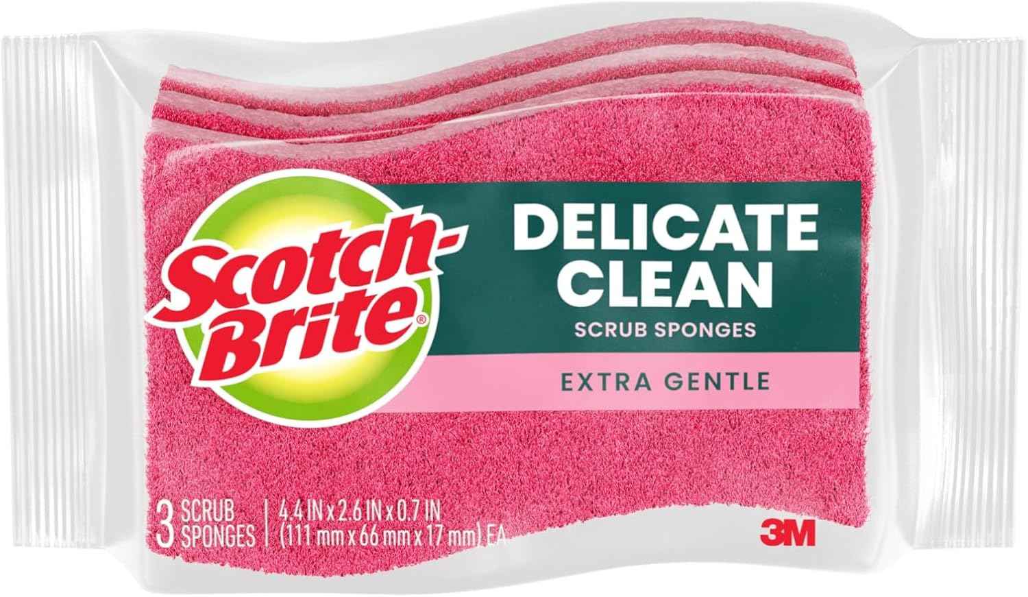 Scotch-Brite Delicate Clean Non-Scratch Scrub Sponge, Nonscratch Kitchen Sponges for Gentle Cleaning of Porcelain, Fine china, Stemware, Nonstick Pots and Pans, Mirrors, Faucets, and More